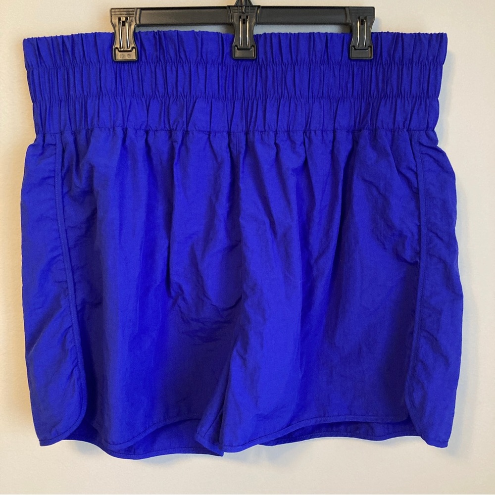 Zenana Smocked Waist Plus Size Running Shorts in Blue 3X Interior liner/panty